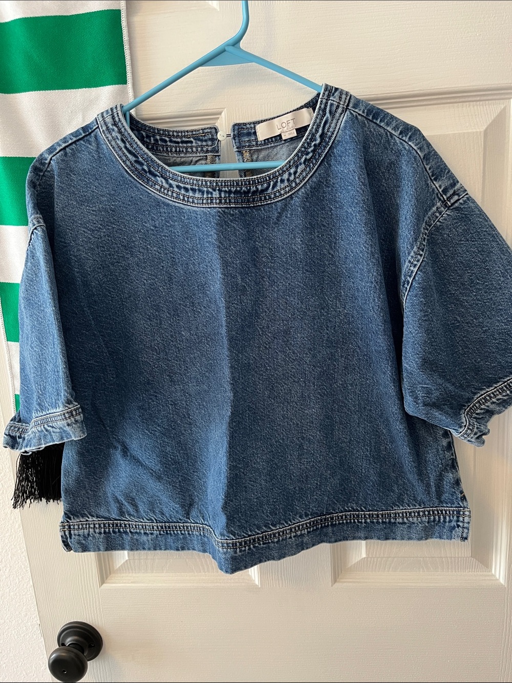 LOFT Dark Blue Denim Short Sleeve Boxy Top